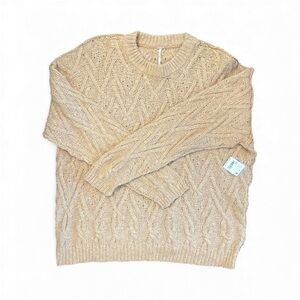NWT FREE PEOPLE OVERSIZED Cable Knit Sweater - Tan SIZE MEDIUM